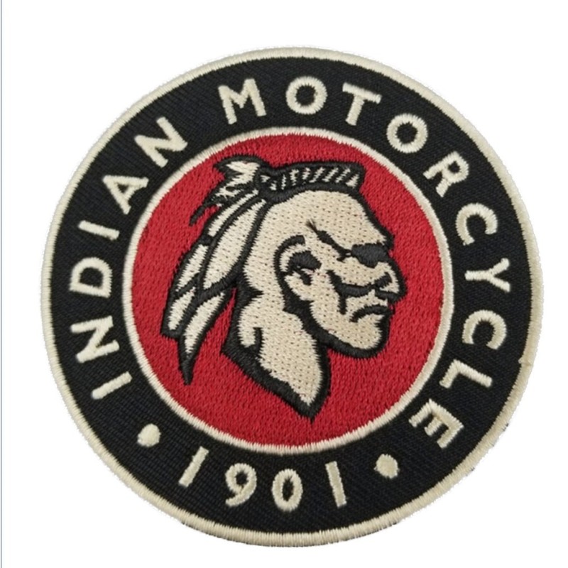 Patch Indian Motorcycle 1901 Rouge et Noir 7,5cm Rond avec Tête d'Indien

