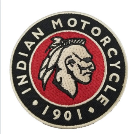 Patch Indian Motorcycle 1901 Rouge et Noir 7,5cm Rond avec Tête d'Indien
