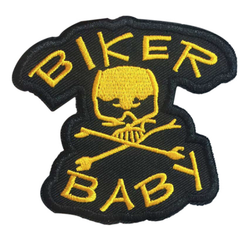Patch Biker Bébé Noir et Jaune 7.5x7.5 cm Tête de Mort Pirate Écusson Thermocollant Motard
