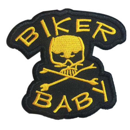 Patch Biker Bébé Noir et Jaune 7.5x7.5 cm Tête de Mort Pirate Écusson Thermocollant Motard
