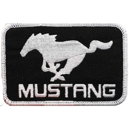 Patch cheval mustang rect noir blanc 9x6 cm écusson thermocollant
