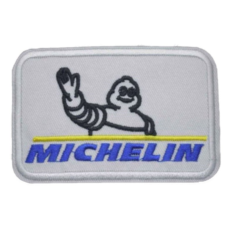 Michelin Rechteckiger Aufnäher Weiß Bibendum Arm in der Luft 9x6cm Aufbügler
