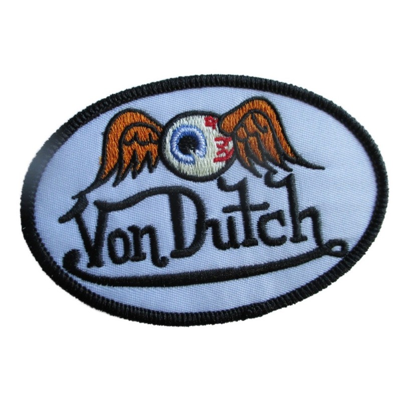 Patch Von Dutch Ovale Blanc Oeil Volant 9x6cm Écusson Thermocollant Garage
