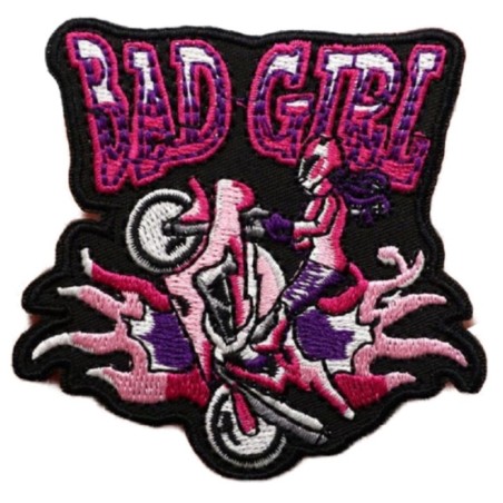 Patch Bad Girl, Rose Violet, Moto de Fille, 9.8x9.5cm, Écusson Thermocollant
