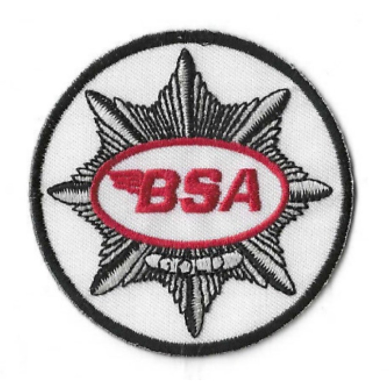 Patch Logo BSA Motorcycle Blanc Noir Rouge 7cm Écusson Thermocollant Moto
