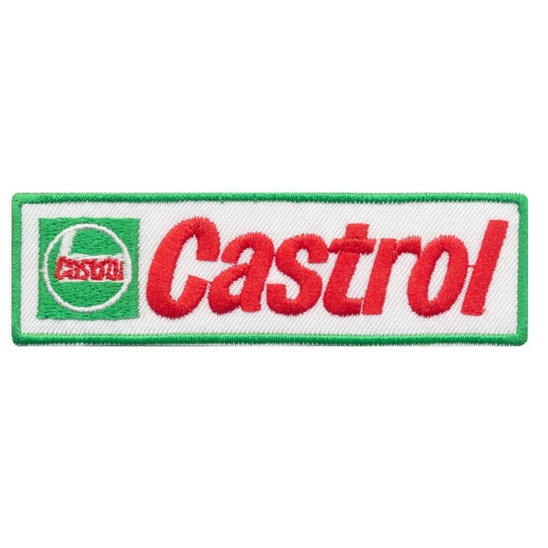 Patch Castrol Rectangulaire 9.5x2.5cm Écusson Thermocollant Huile Essence
