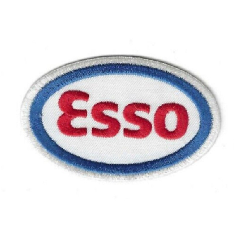Patch Logo Esso Oval Weiß und Blau 8x6 cm Aufbügler Öl Benzin