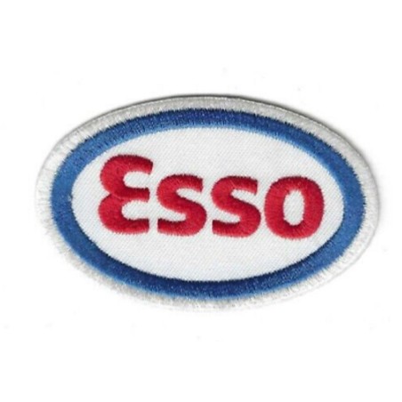 Patch Logo Esso Oval Weiß und Blau 8x6 cm Aufbügler Öl Benzin