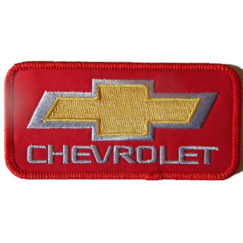 Patch Chevrolet rouge et jaune rectangulaire 10x5 cm écusson thermocollant voiture américaine
