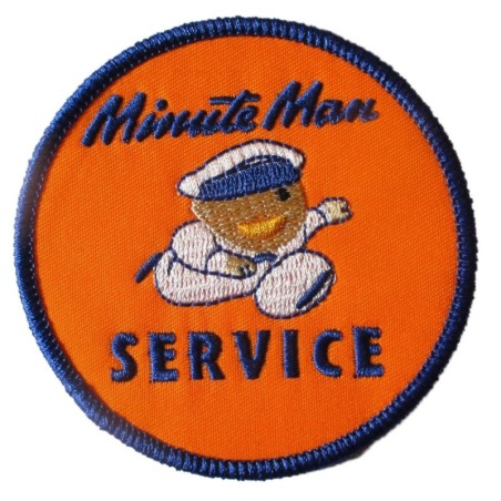 Aufnäher "Minuten-Mann Service" rund orange 7,5 cm, Bügelbild Garage Werkstatt
