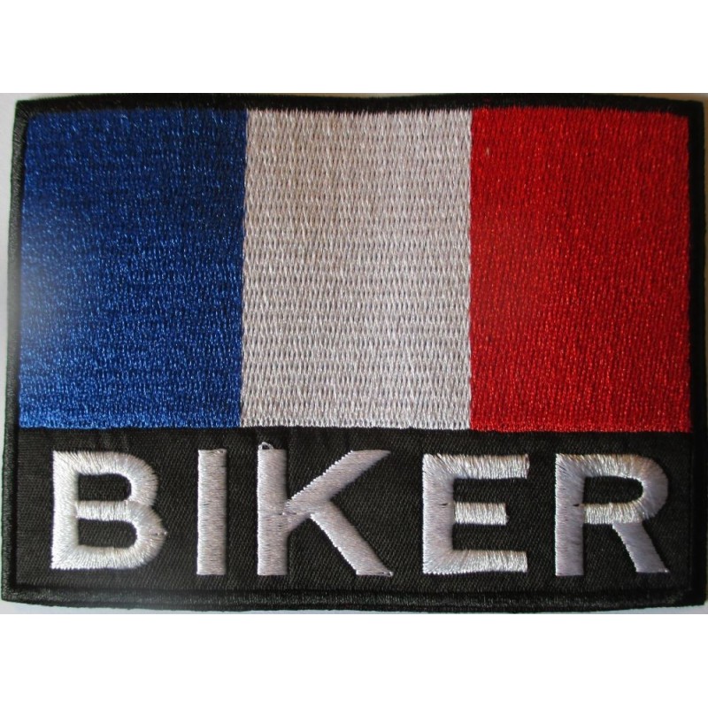 Patch drapeau France inscription biker 11x8 cm écusson thermocollant moto motard
