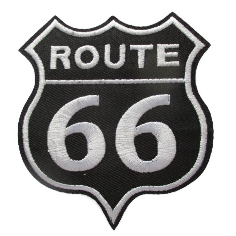 Patch logo pointu Route 66 noir et blanc 8x7cm écusson thermocollant
