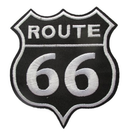 Patch logo pointu Route 66 noir et blanc 8x7cm écusson thermocollant
