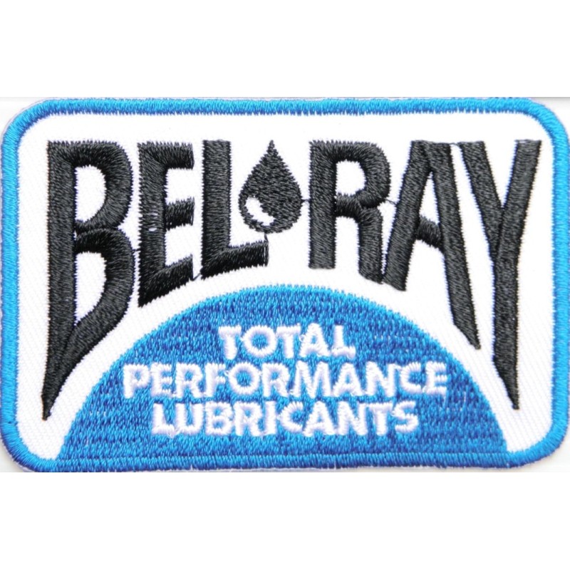 Patch Bel Ray Lubricants Rectangulaire Noir Blanc Bleu 7.5x5cm Écusson Thermocollant
