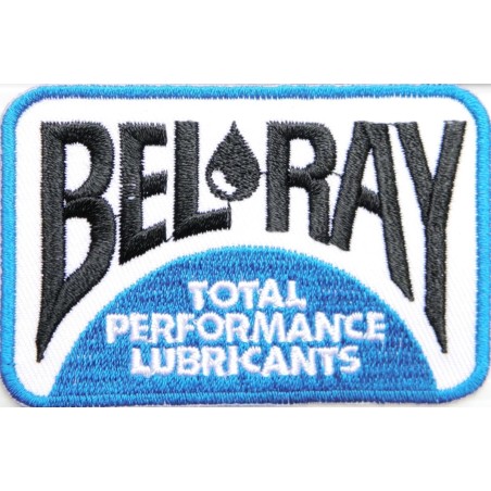 Patch Bel Ray Lubricants Rectangulaire Noir Blanc Bleu 7.5x5cm Écusson Thermocollant
