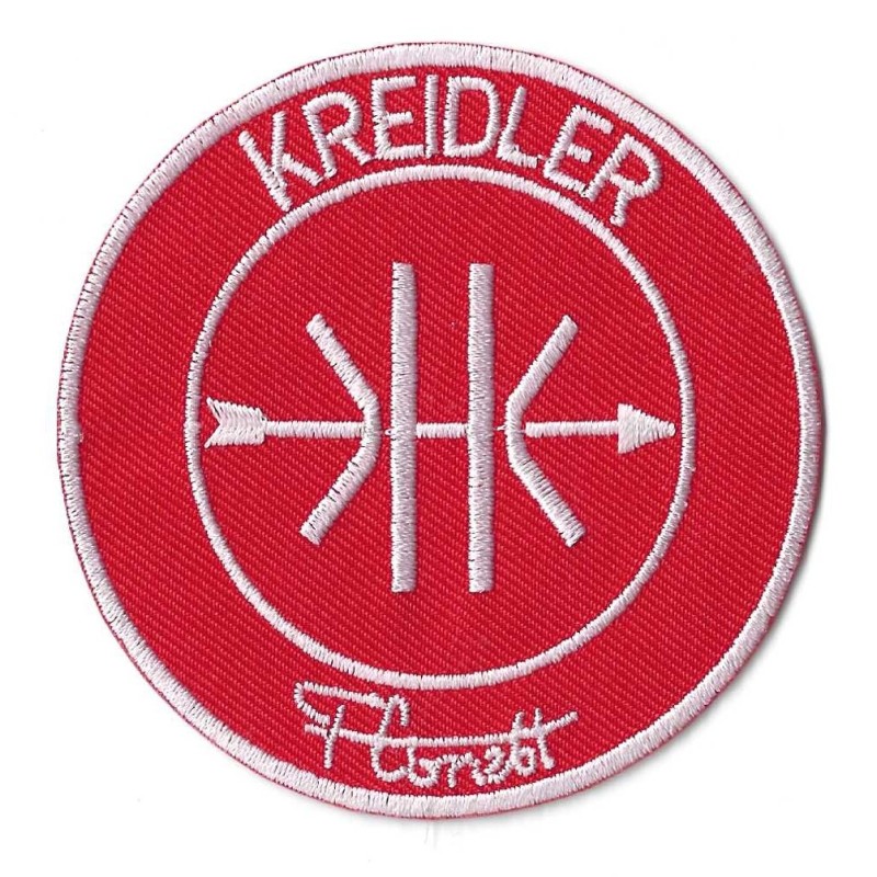 Patch Kreidler rond rouge blanc 7.5cm écusson thermocollant moto