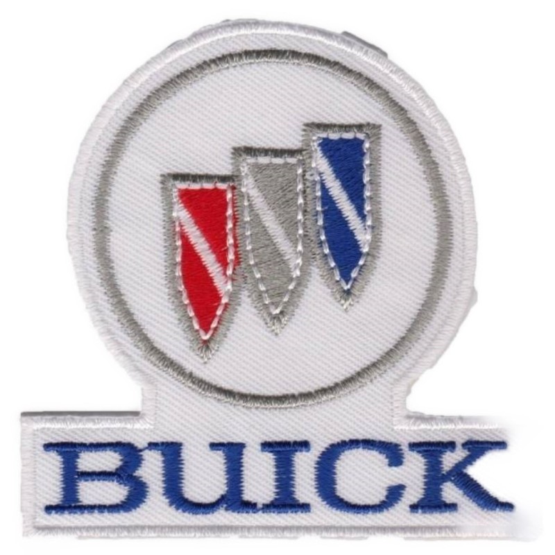 Patch Buick Blanc Logo et Écriture 7x7.5cm Écusson Thermocollant
