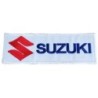 Patch moto Suzuki rectangulaire blanc, bleu et rouge 12x4cm, écusson thermocollant