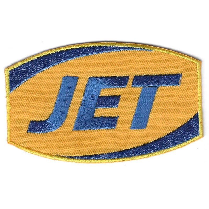 Aufnäher Logo Jet Gelb und Blau Tankstelle 8.5x5cm Aufbügler
