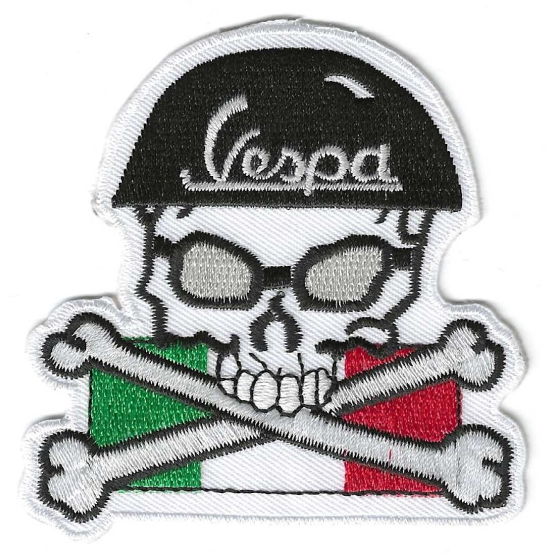 Patch mit Piratenlogo, Vespa-Helm und italienischer Flagge, 8 cm, zum Aufbügeln
