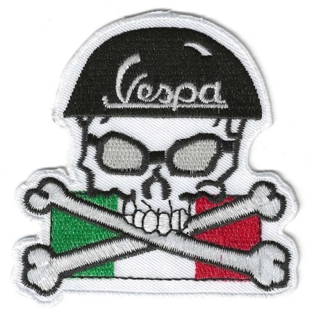 Patch mit Piratenlogo, Vespa-Helm und italienischer Flagge, 8 cm, zum Aufbügeln
