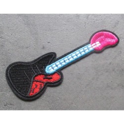 Gitarrenförmiger Rock'n'Roll-Aufnäher 9,5x3 cm, Bügelflicken für Jacke und Hemd
