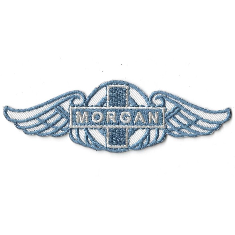 patch automobile morgan aillé bleu et blanc 11.5x4 cm écusson thermocollant
