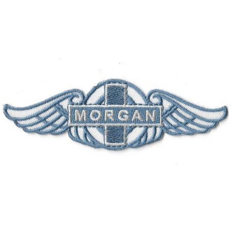patch automobile morgan aillé bleu et blanc 11.5x4 cm écusson thermocollant
