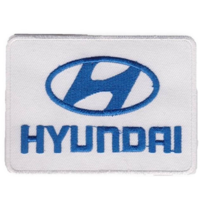 Patch Hyundai Weiß und Blau 9x6cm Aufnäher zum Aufbügeln Automobil
