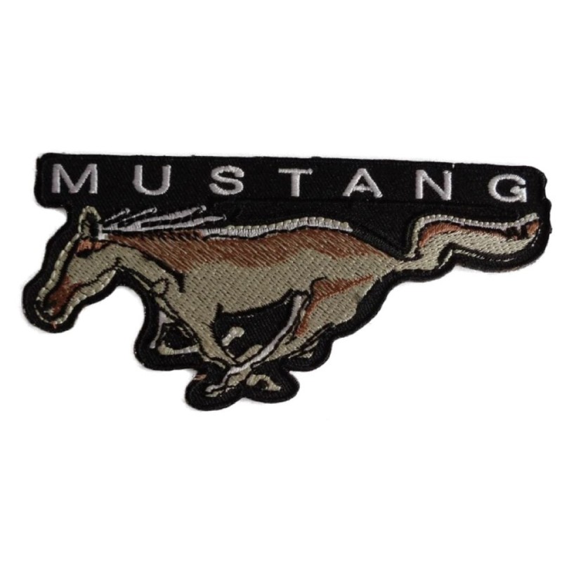 Patch Ford Mustang Logo avec Cheval Noir et Gris 11x6cm Écusson Thermocollant Diable Rouge
