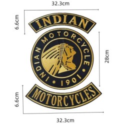 3er Set großer Indian Motorcycle Aufnäher Schwarz und Gold für Jackenrücken
