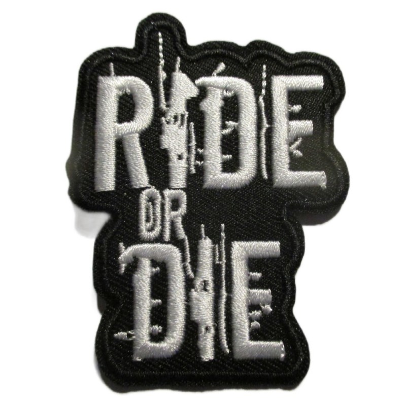 Patch thermocollant Ride or Die 6,5x5 cm noir et blanc biker motard
