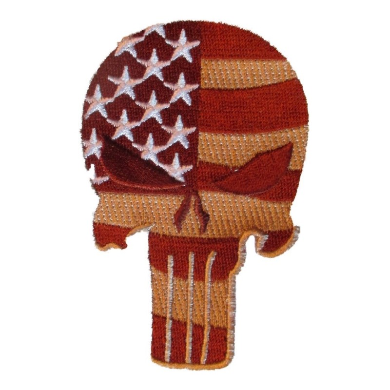 Patch crane  Punisher drapeau USA marron 9x6 cm écusson thermocollant drapeau USA