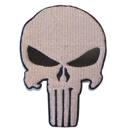 Patch Tête de Mort Punisher Crâne Blanc 10x7cm Écusson Thermocollant
