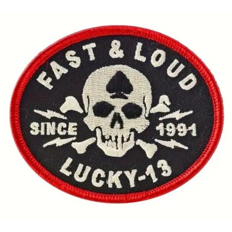 Patch Lucky 13 Fast and Loud Schwarz Weiß 7,5x6,5 cm
